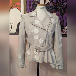 INC International Concepts Women's Leather Jacket - Light Gray